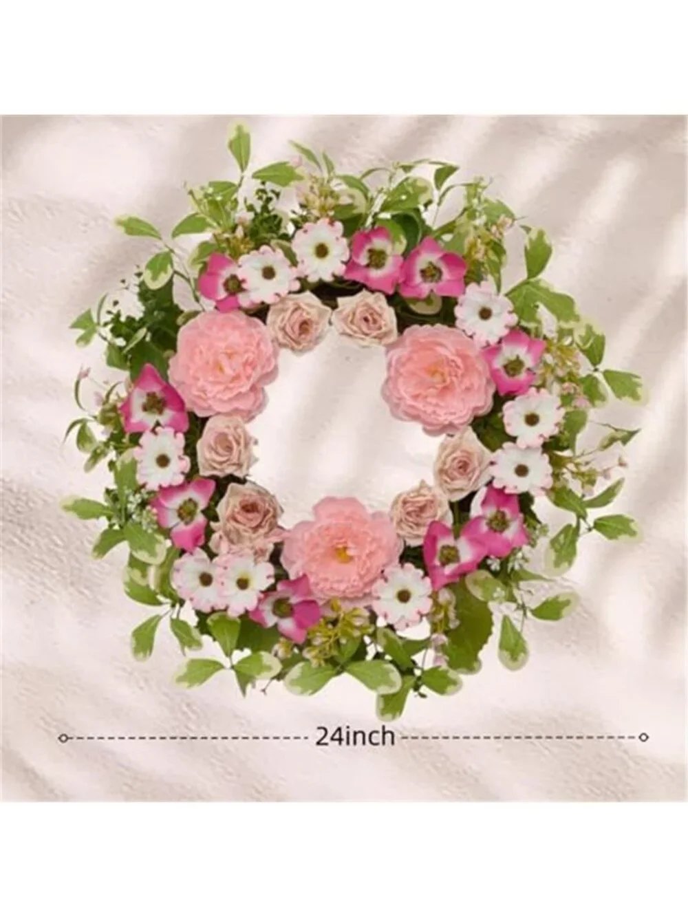 Artificial Peony & Rose Floral Spring Wreath, 24-Inch